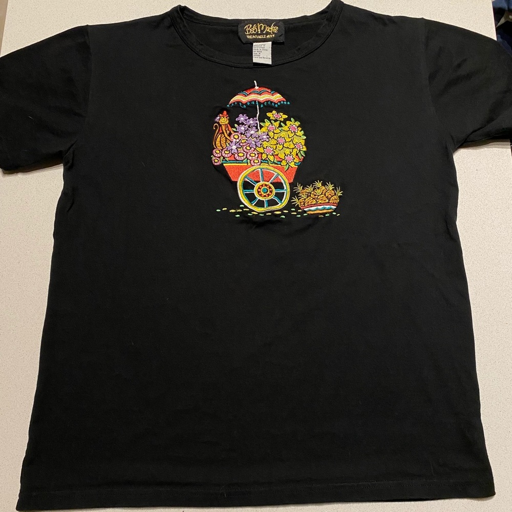 Monkey with fruity cart embroidered tee